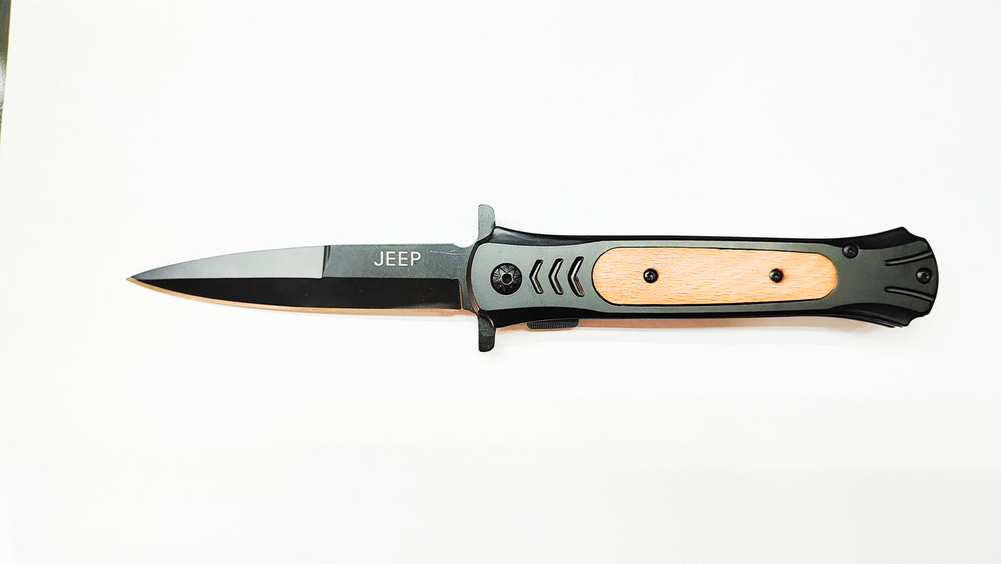 Jeep Siyah Metal ve Ahşap Saplı Çakı - Astar Kilitli - 22 cm - Kişiye Özel