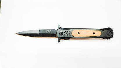 Jeep Siyah Metal ve Ahşap Saplı Çakı - Astar Kilitli - 22 cm - Kişiye Özel